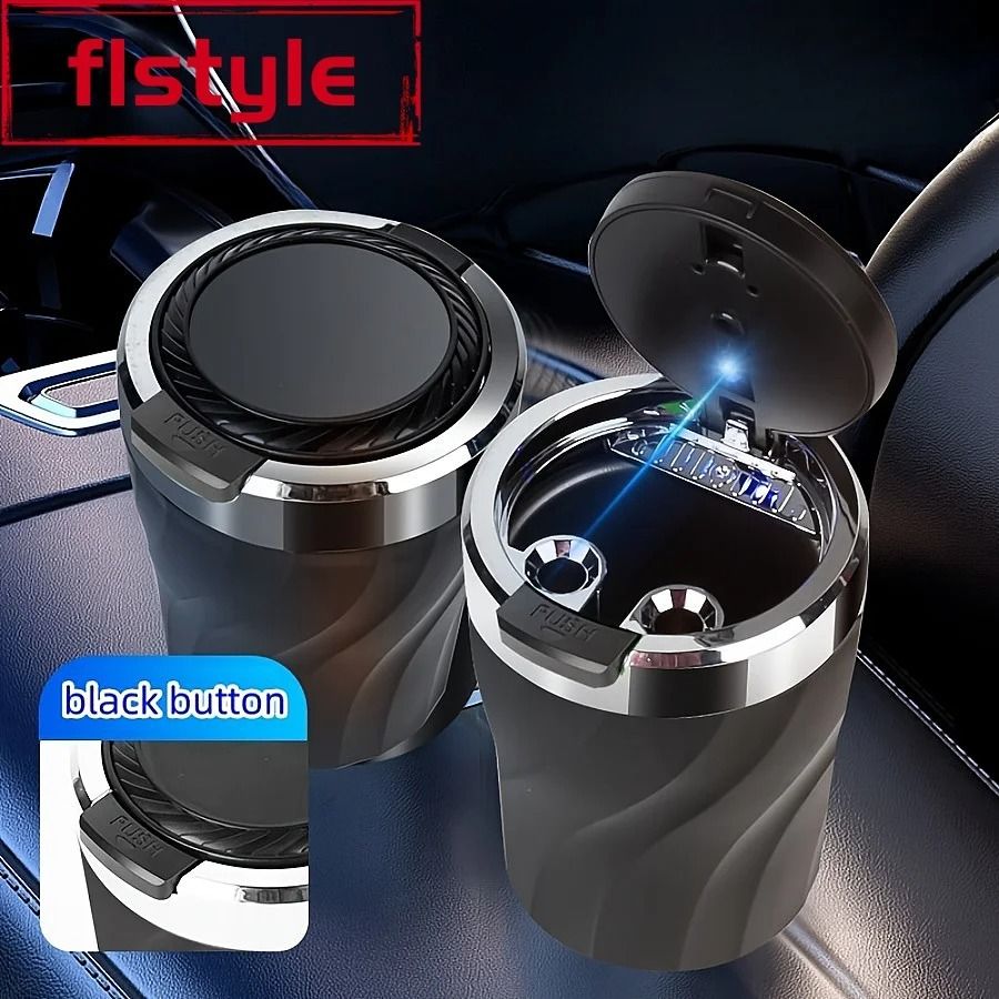 Premium Car LED Ashtray – Large Capacity Metal-Lined Interior Trash Bin