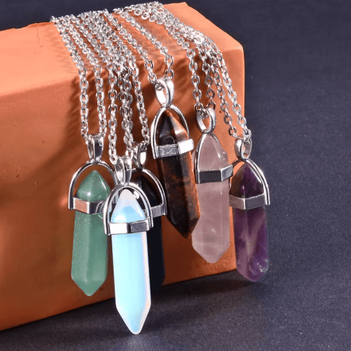 CrystalPoint Obsidian Chakra Pendant Necklace – Natural Crystal Pendulum Necklace Hexagonal Point