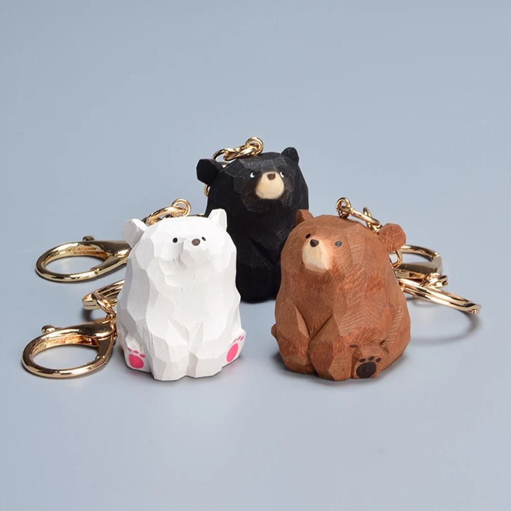 Artisan Carved Wood Bear Keychain | Cute Polar & Brown Bear Bag Pendant | Exquisite Couples Gift Accessory