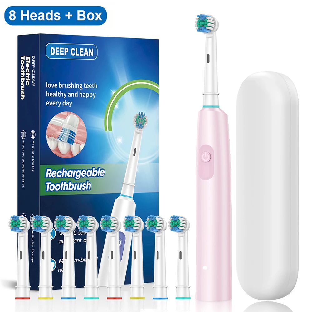 Rechargeable Electric Toothbrush with 8 Soft Brush Heads