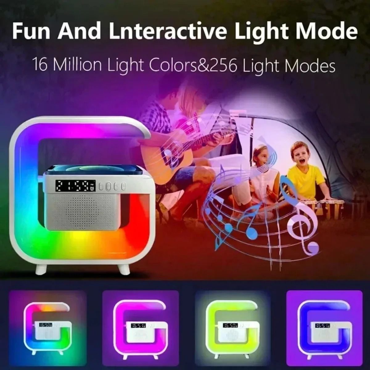 Home Bluetooth Speaker with Wireless Charger and RGB Alarm Clock
