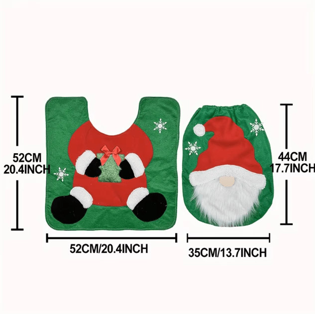 Santa Toilet Seat Cover Set – 2PC Christmas Bathroom Decor with Festive Lid Cover & Mat