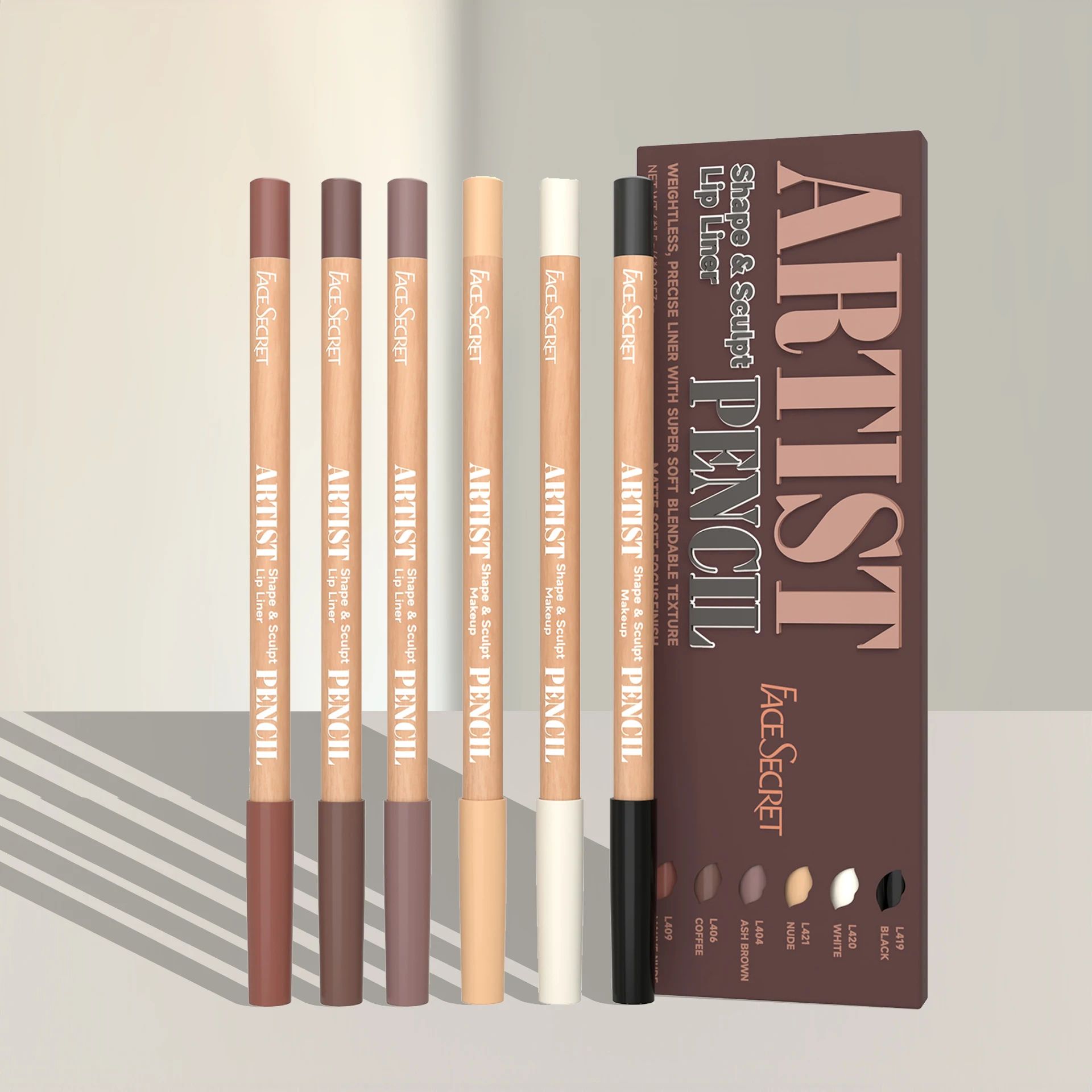 Face Secret Artist Shape Sculpt Lip Liner Pencil Set – Weightless Matte Lip Liner, Precise Smudge-Proof, Soft Blendable