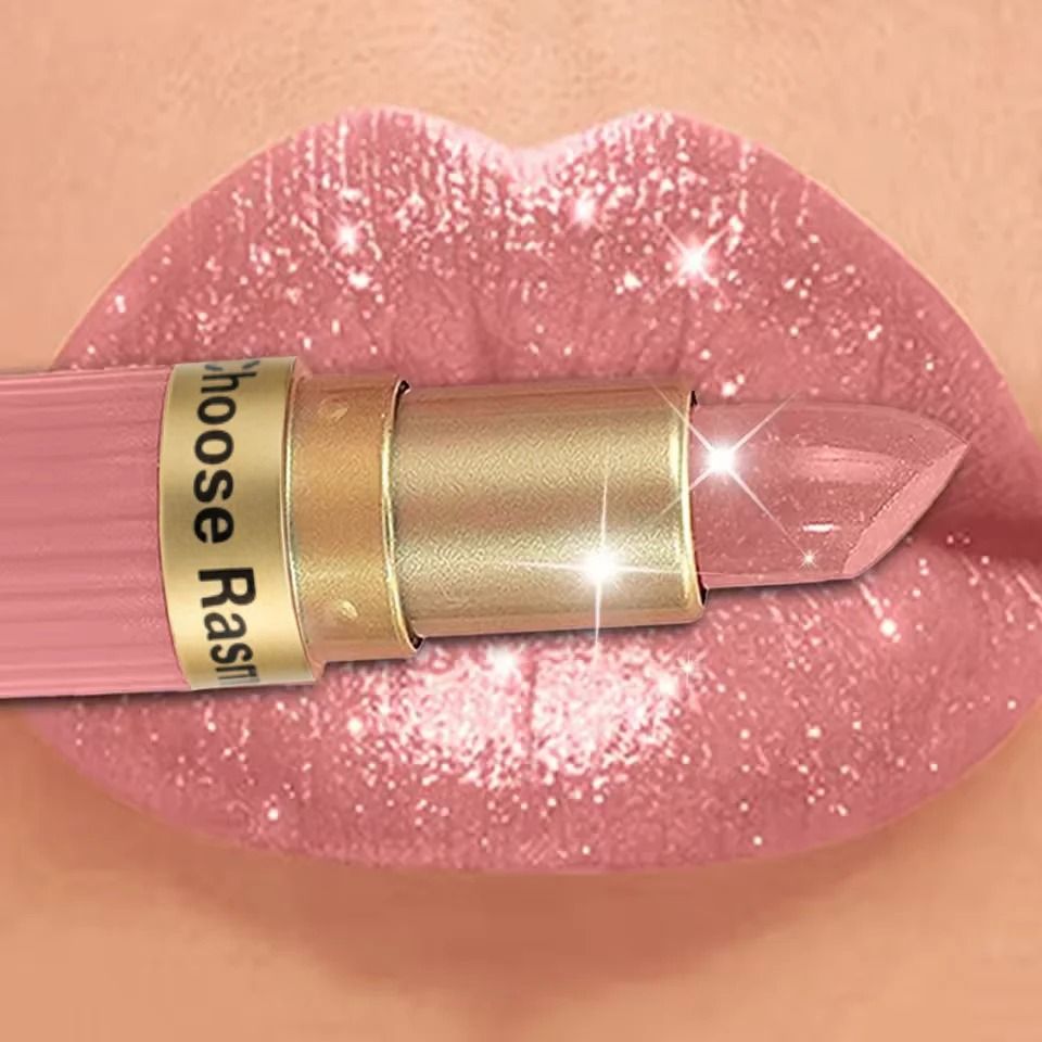 Long Lasting Matte Velvet Lipstick with Pearlescent Pink Glitter Shimmer Finish