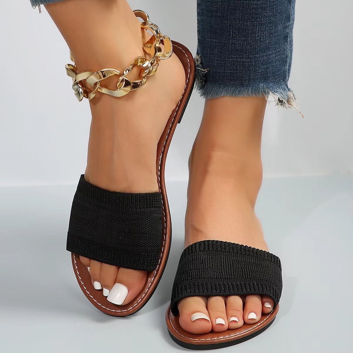 Women's Summer Flat Sandals Luxury Open Toe Non Slip Beach Slides
