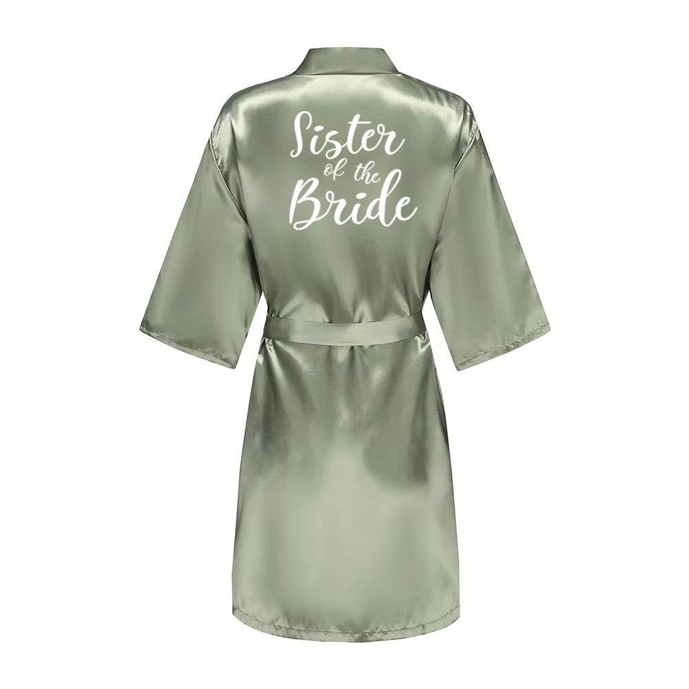 Grass Green Satin Bridal Party Robes With White Letter Bridesmaid Style