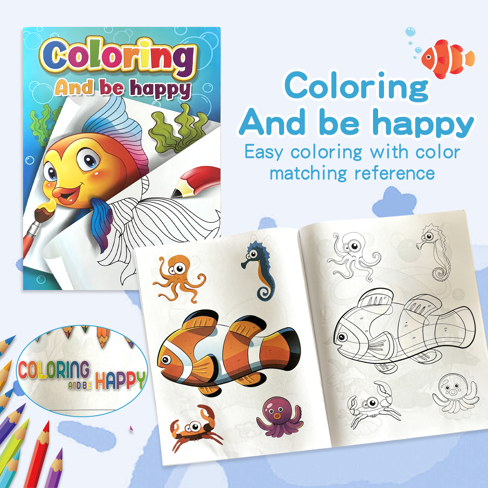 Childrens Coloring Book Set, Colorful Animal Patterns, Learn While Painting for a Happy Growth