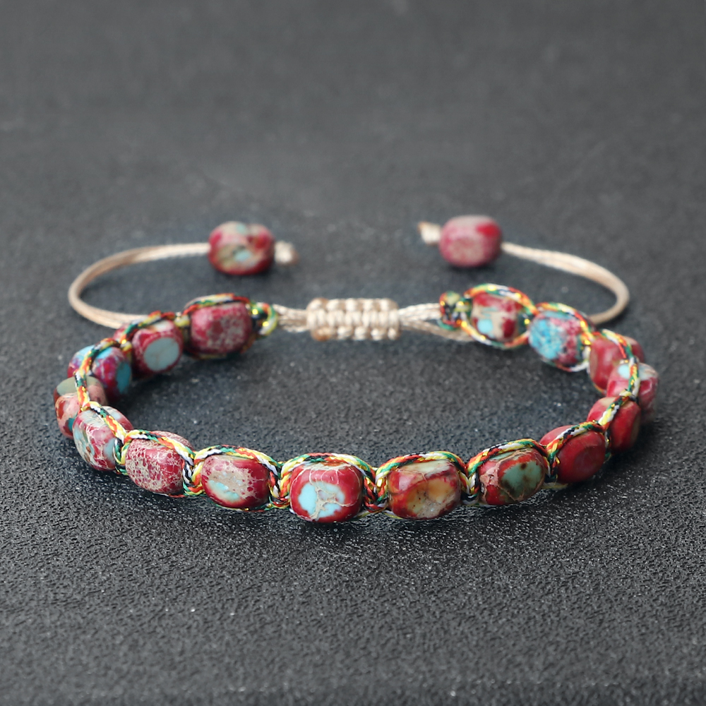 Natural Stone Square Beads Bracelets for Women and Men, Braided Rope Handmade Adjustable Bangles