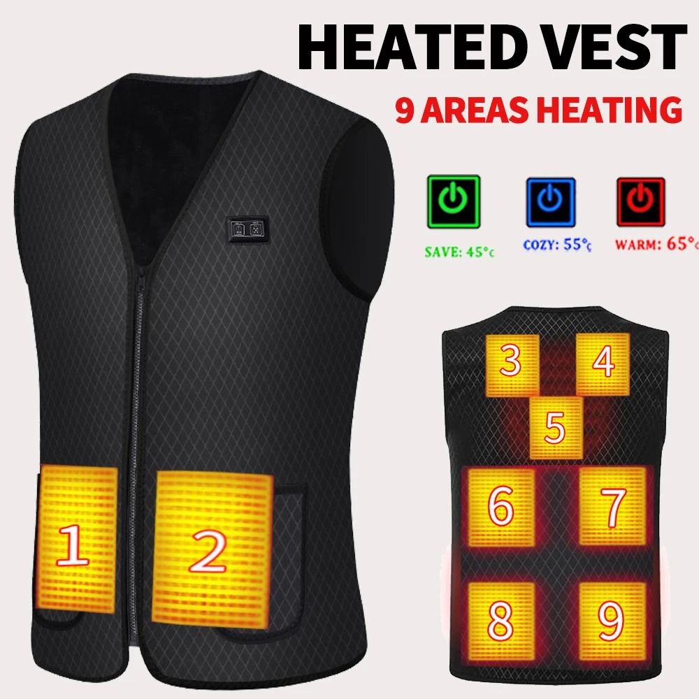 Nine Zone USB Heated Vest Winter Electric Heating Jacket for Men and Women