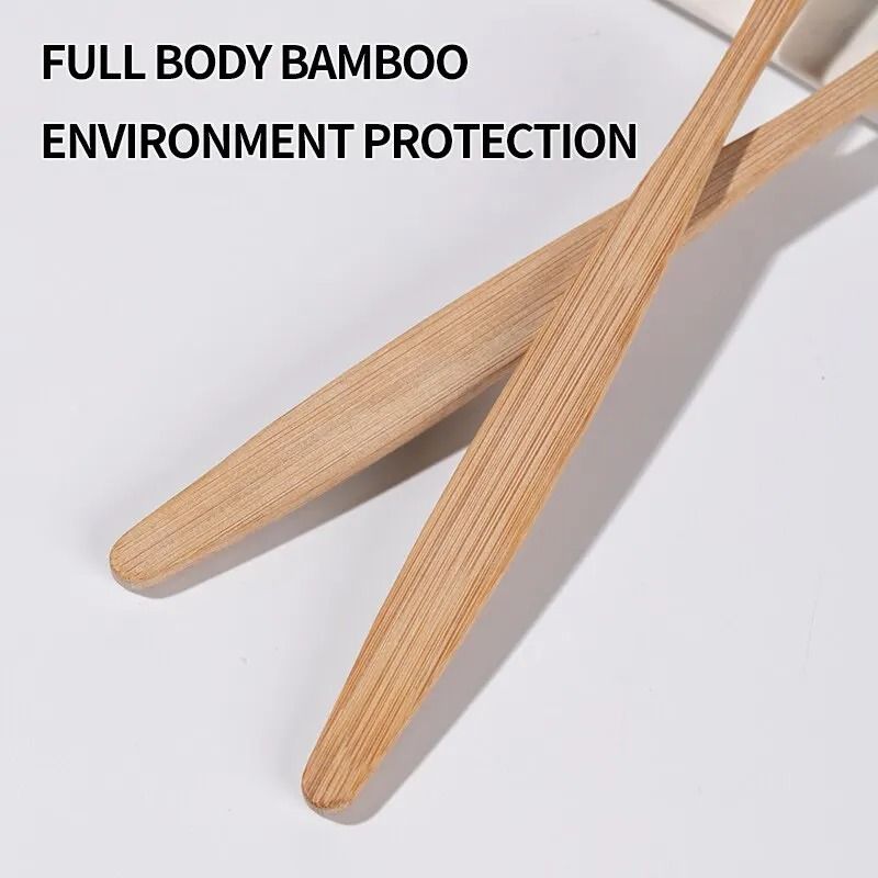 Natural Eco-Friendly Bamboo Toothbrush Set with Individual Cowhide Wrap 10-Piece Value Pack