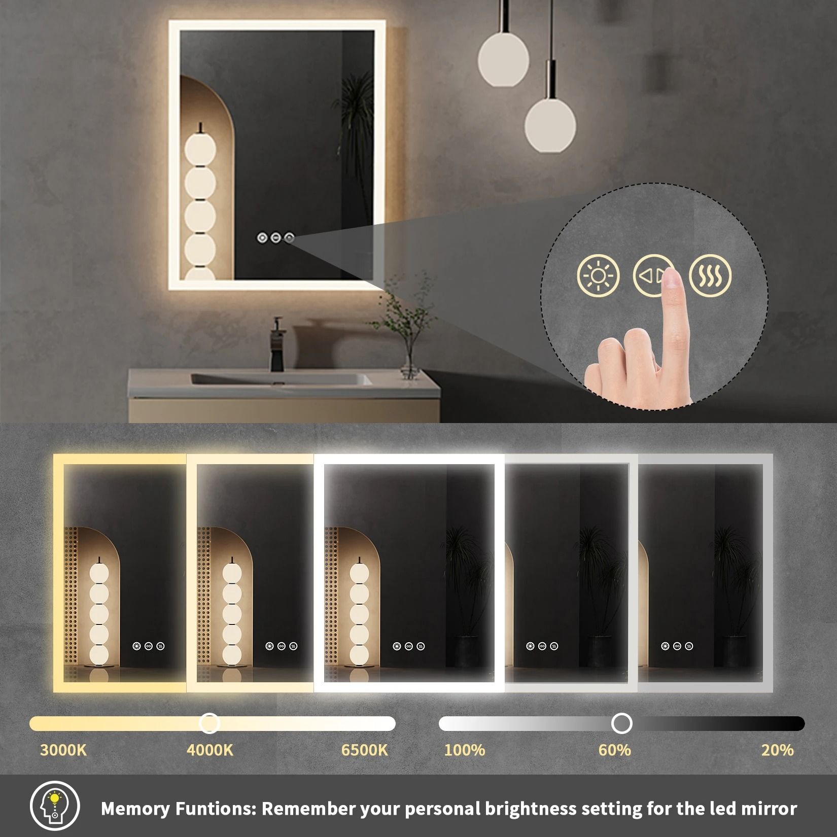 LED Lighted Vanity Mirror with Anti-Fog and Smart Touch
