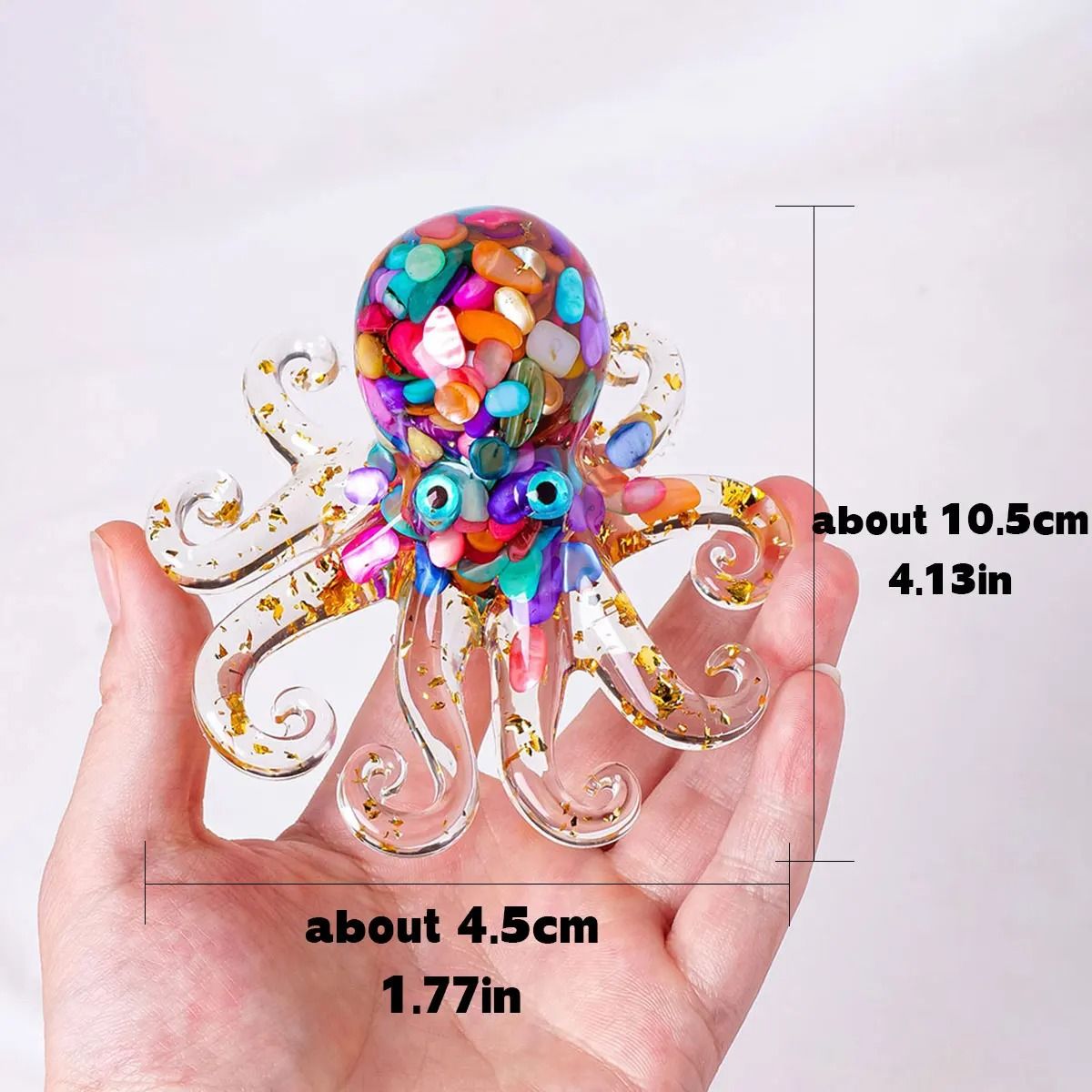 Natural Crystal Gravel Octopus Statue – Reiki Resin Stone Garden Ornament for Office & Home Decor