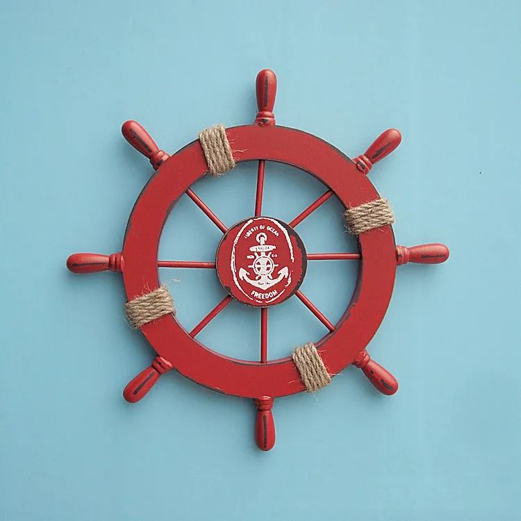 Retro Mediterranean Wooden Ship Helm Timeless Nautical Wall Art