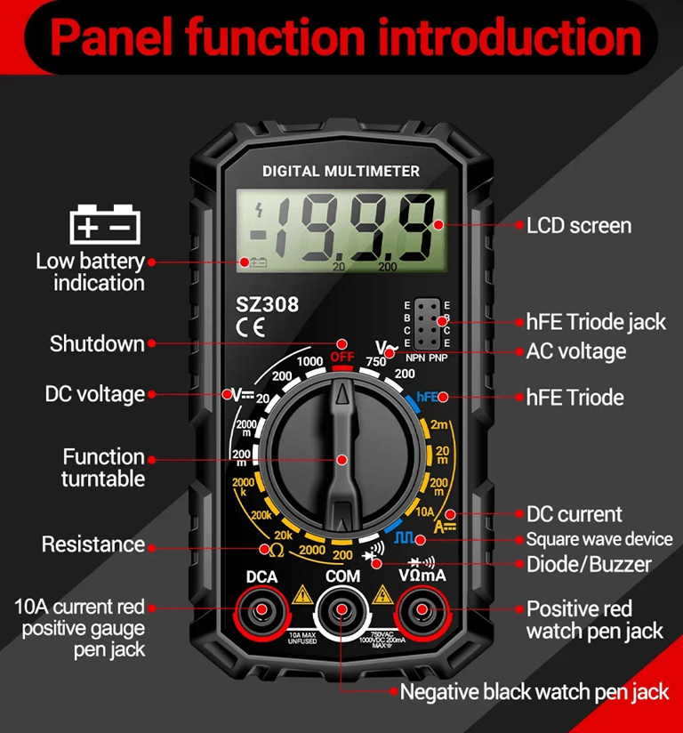 ANENG SZ308 Digital Multimeter with Square Wave and HFE Testing