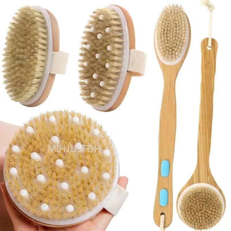 2 In 1 Natural Bristle Dry Skin Body Massage Brush