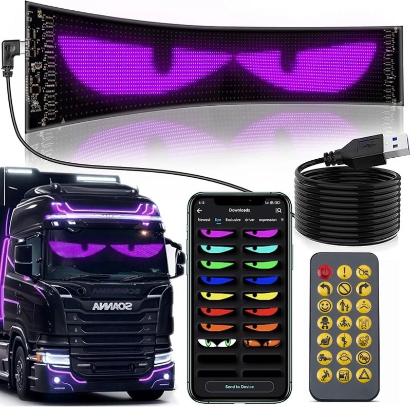 Rayhome Devil Eyes LED Display Light with Bluetooth App Control for Car and Truck Windshield