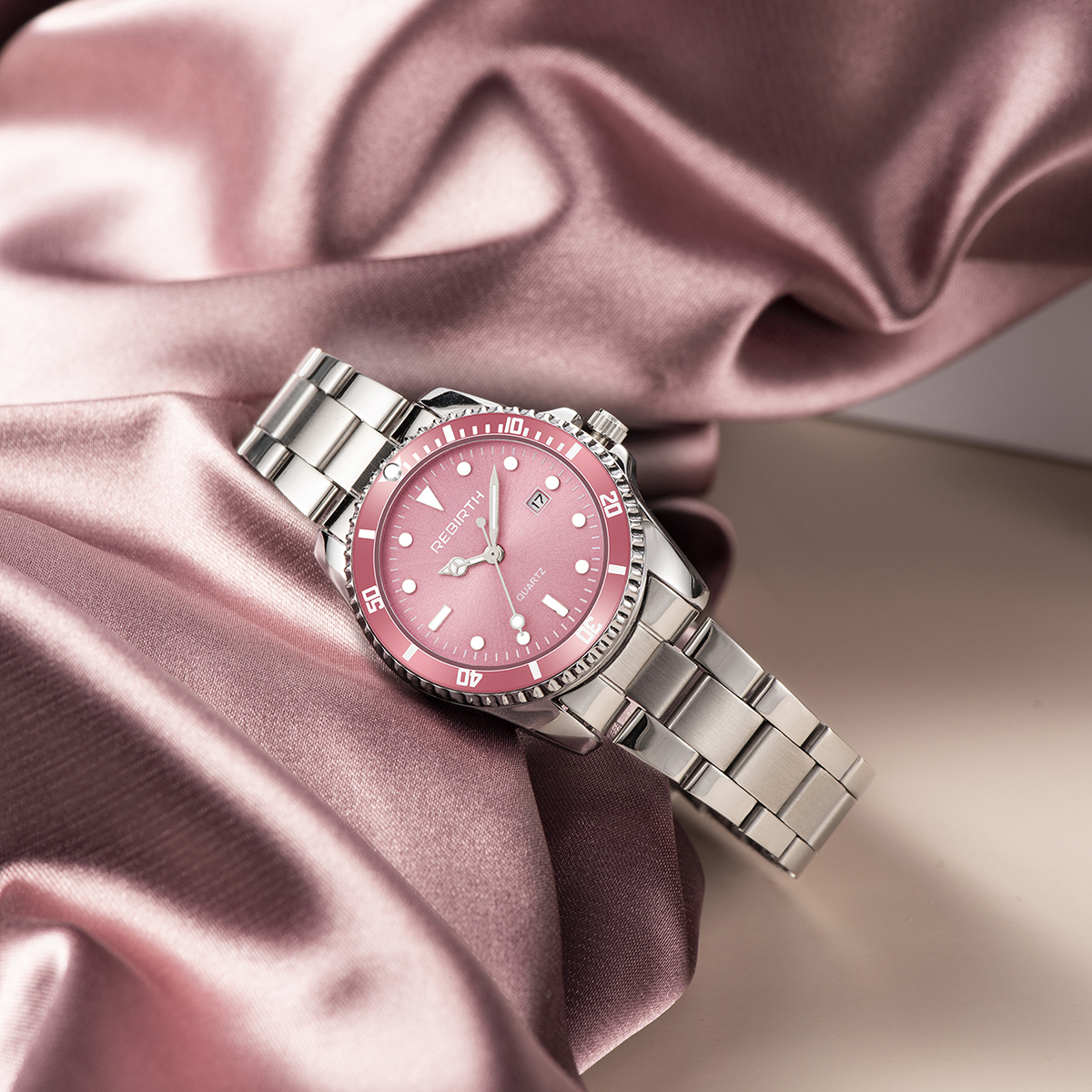 Elegant Business Classic Date Quartz Watch for Ladies with Stainless Steel Strap