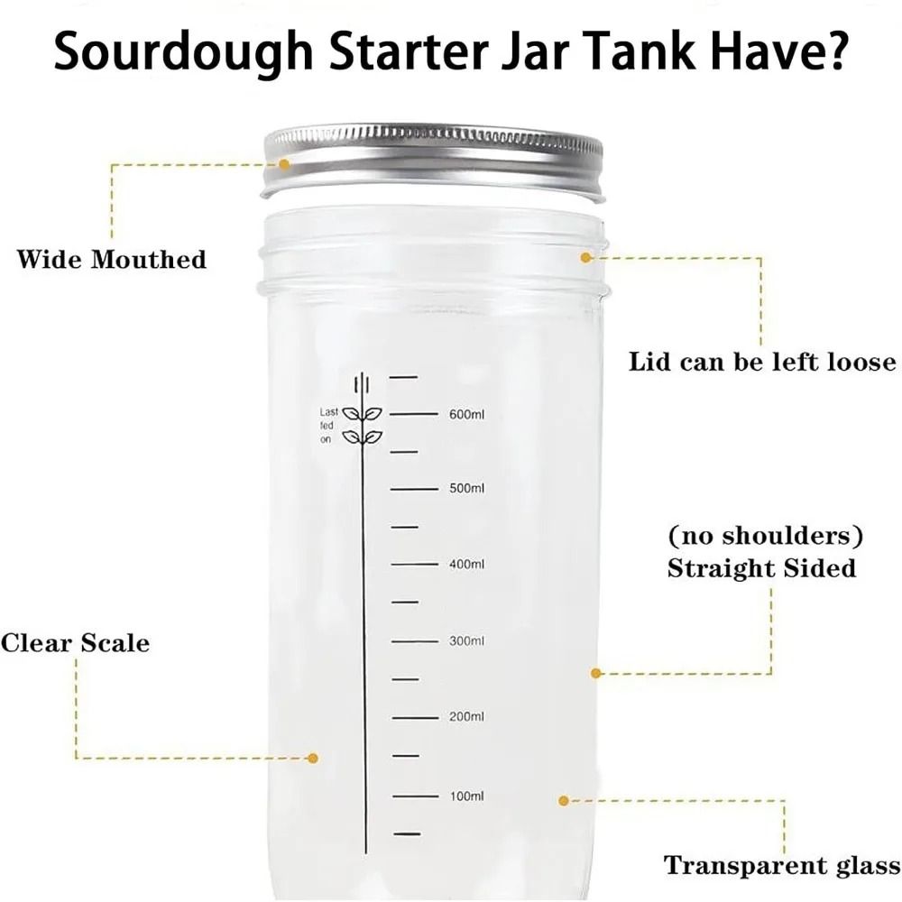 Sourdough Starter Container with Feeding Band Thermometer and Silicone Scraper 24 oz