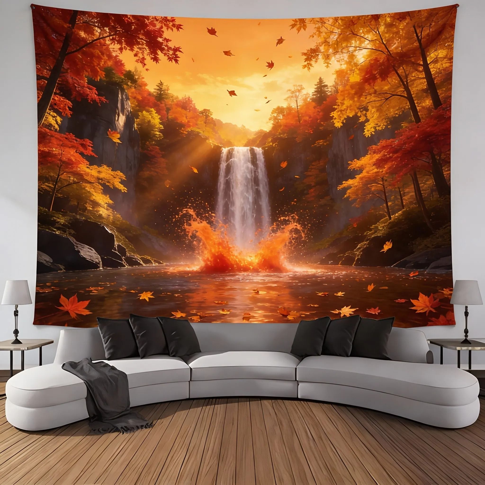 Landscape Waterfall Canyon Tapestry – High-Definition Elemental Architectural Sculpture