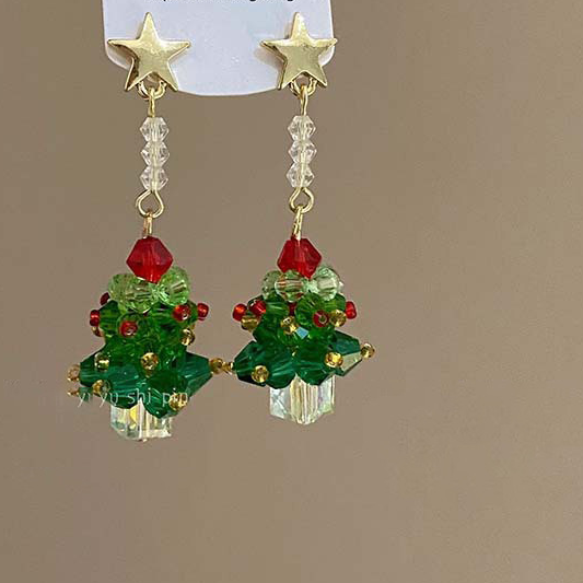 Dangle Earrings for Women, Exquisite Cute Red Bow Earring, New Christmas Tree, Luxury Shiny Ear Accessories, Trendy Fest
