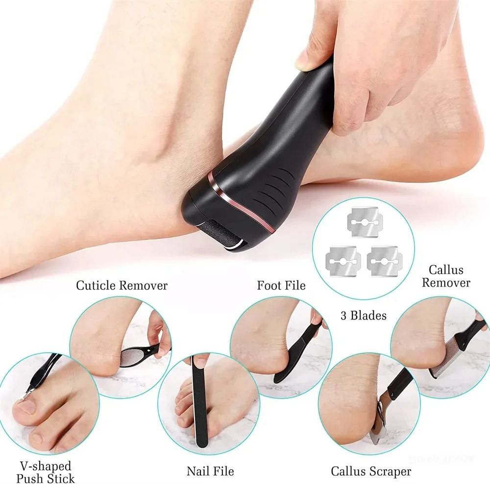 Electric Callus Remover Rechargeable Foot File Grinder Pedicure Machine with 3 Quartz Heads