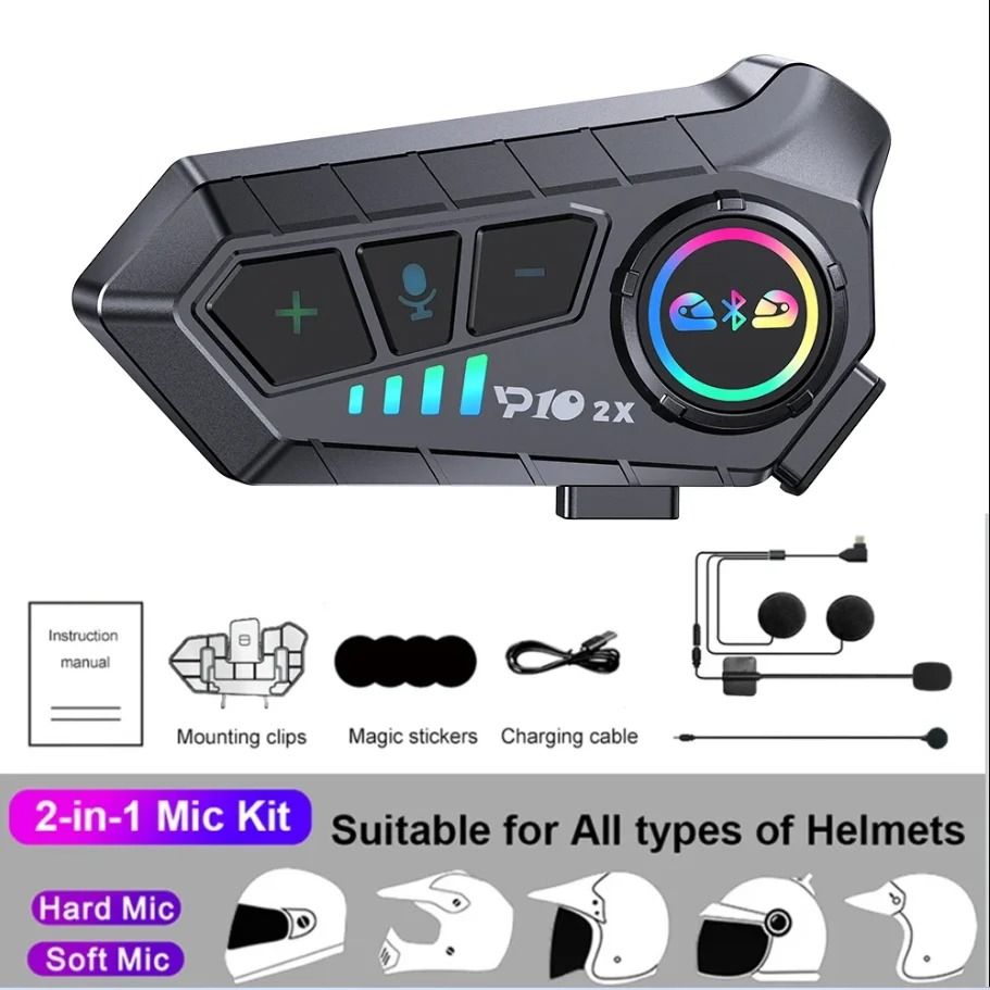 Kebidumei YP10 2X Motorcycle Intercom Headset Bluetooth 5.3 Waterproof 300m
