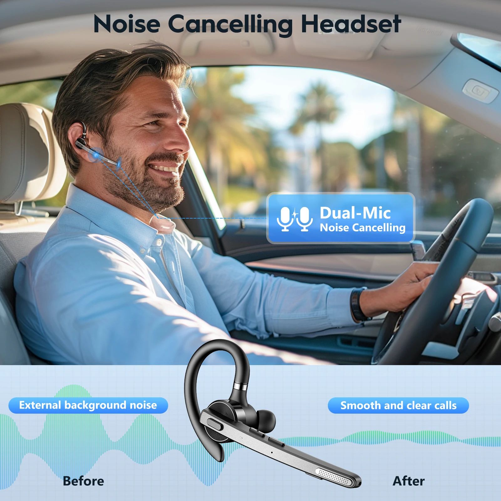 Bluetooth Wireless Headset Dual-Mic Noise Cancelling