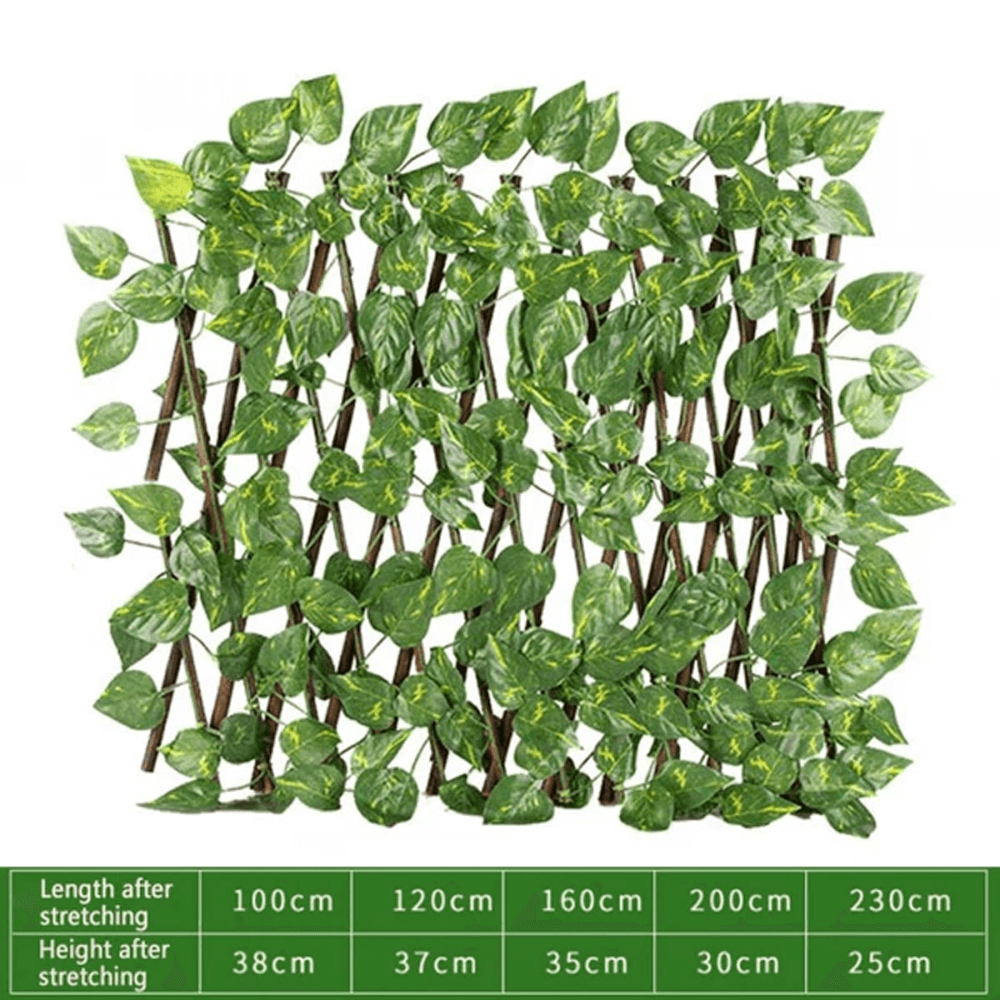 Outdoor Artificial Green Leaf Privacy Fence - Retractable & Expandable Trellis Design