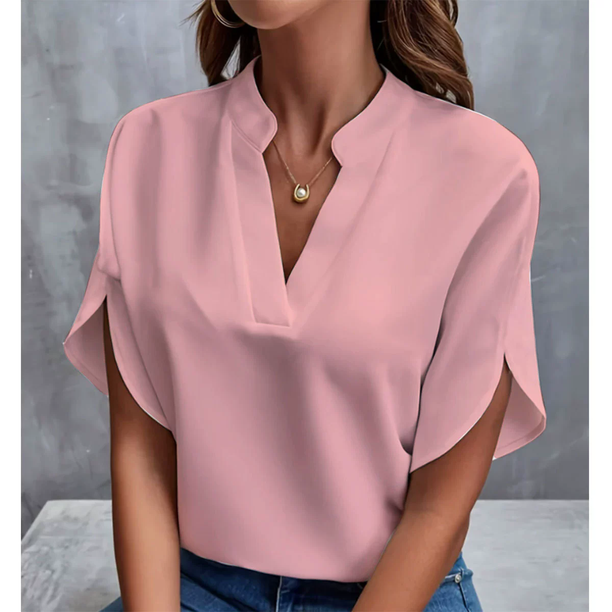 Women Fashion V-neck Half Sleeve Shirts, Summer Casual Blouse, Office Elegant Loose Blusas Tops
