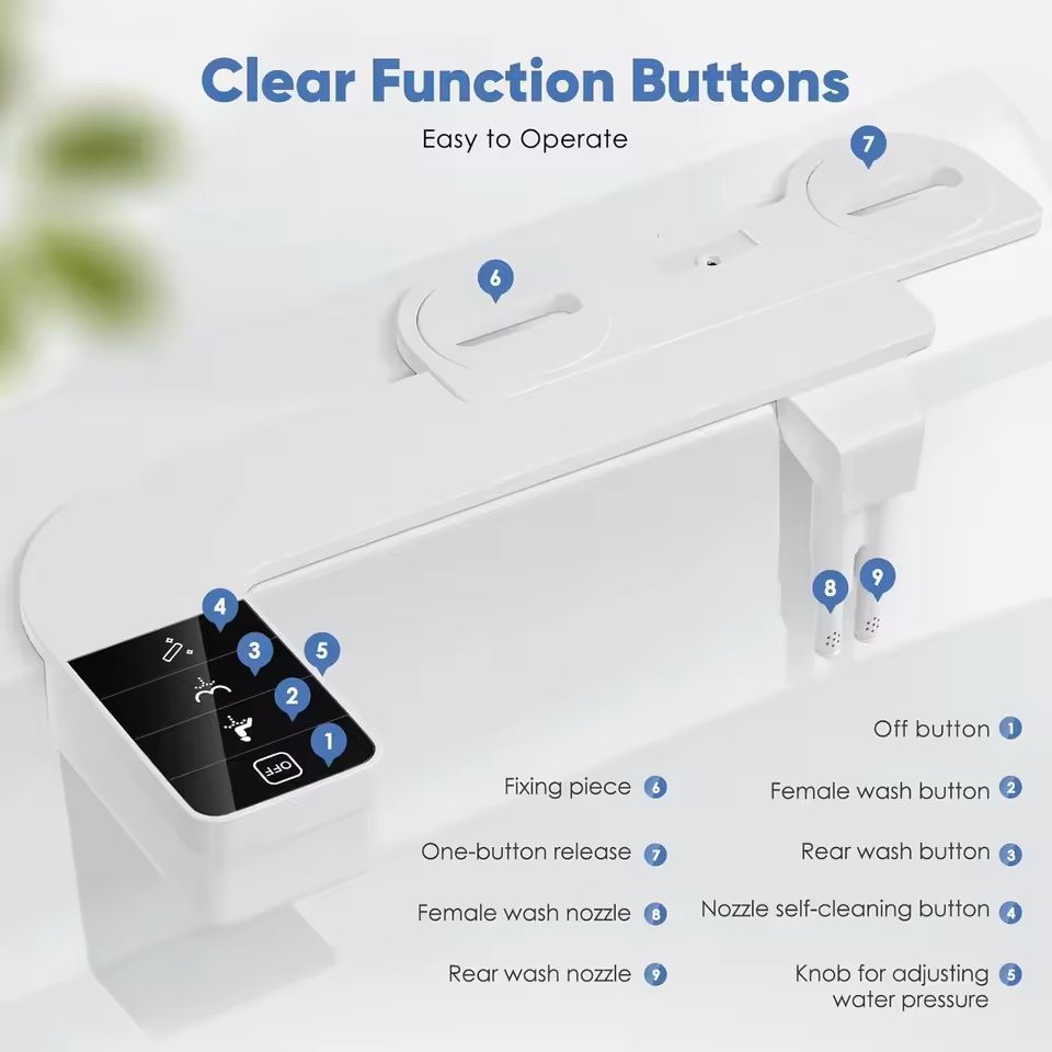 Ultra Thin Non Electric Bidet Toilet Seat Attachment with Side Control and Dual Nozzles