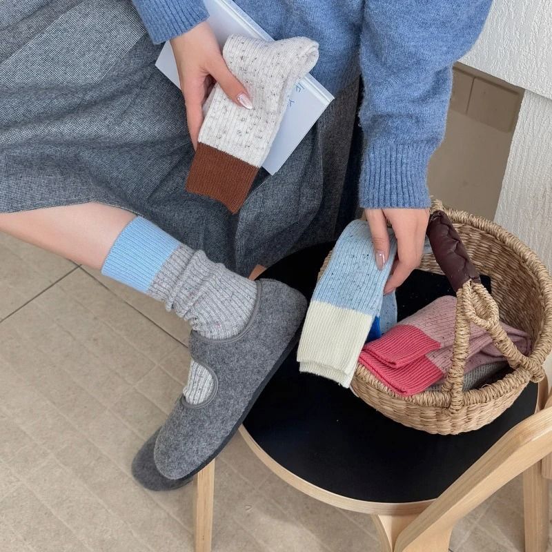 Color Blocking Velvet Dot Winter Socks
