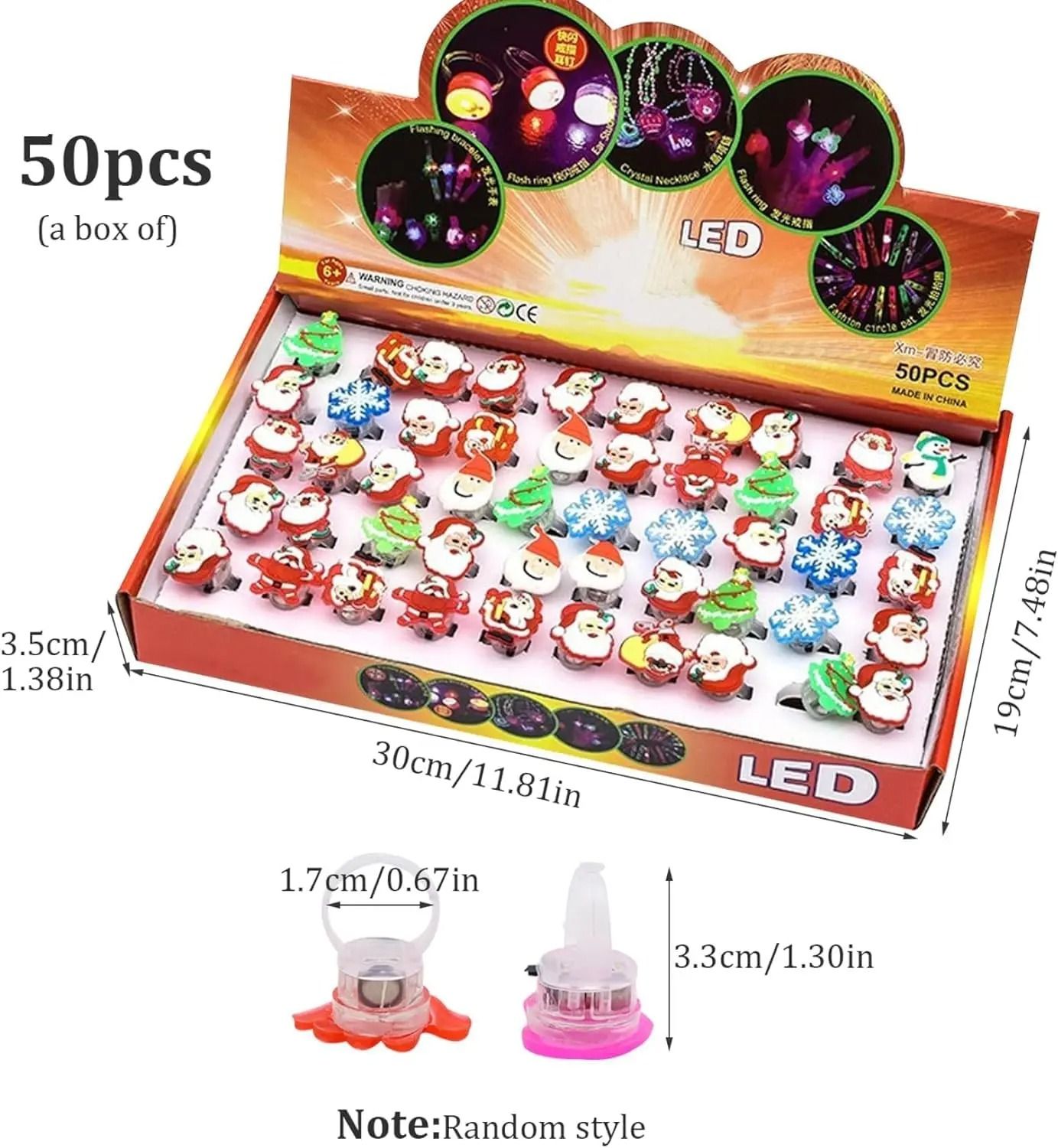 Christmas LED Flashing Rings – Festive Party Light-Up Toy Set