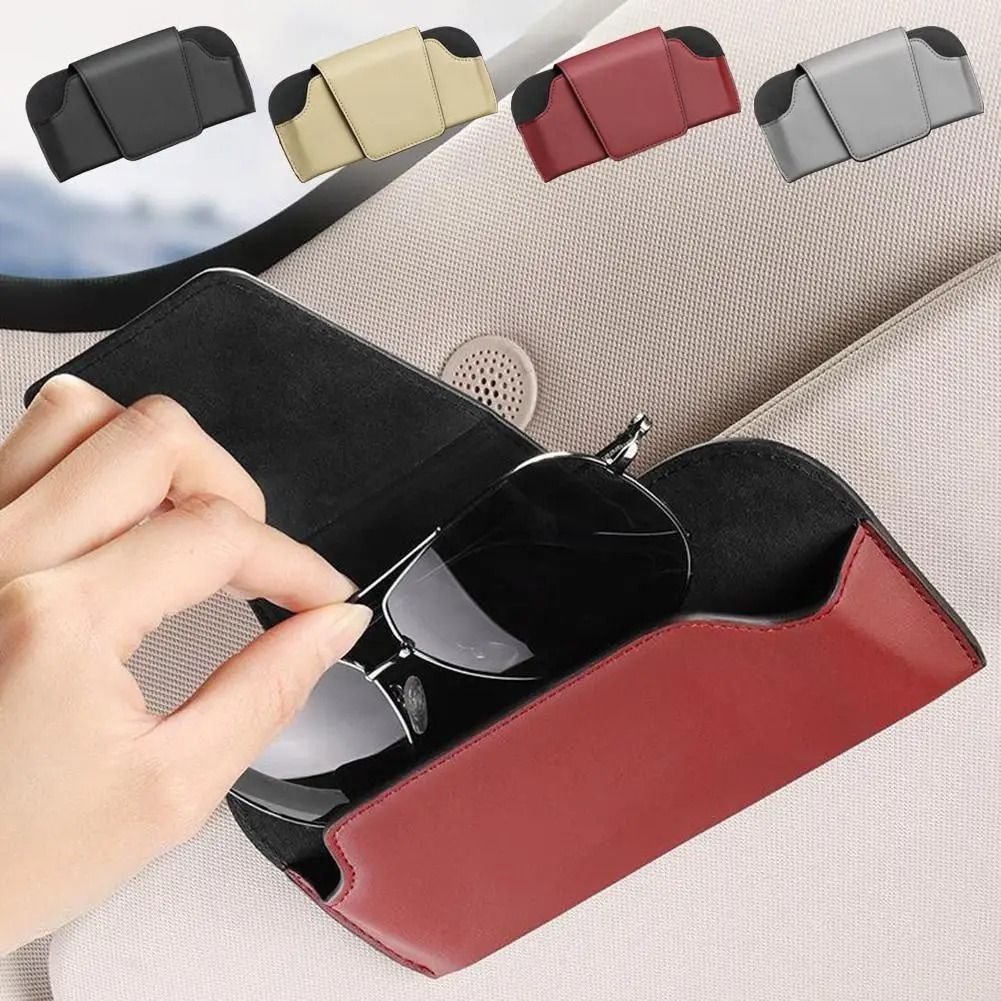 Leather Car Glasses Clip Sun Visor Sunglasses Holder Organizer