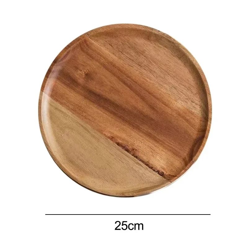 Wooden Round Serving Platter Tray Made from Natural Acacia Wood