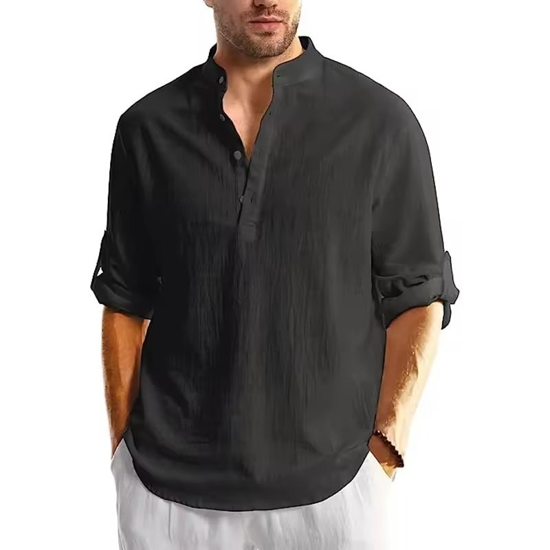 Long Sleeve Cotton Henley Shirt Lightweight Breathable Button Polo Top