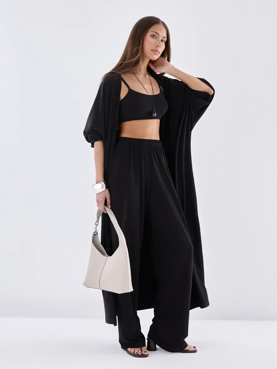 Hirsionsan Women's Modal 3-Piece Lounge Set – Loose Cardigan, Vest & High-Waist Pants Casual Outfit