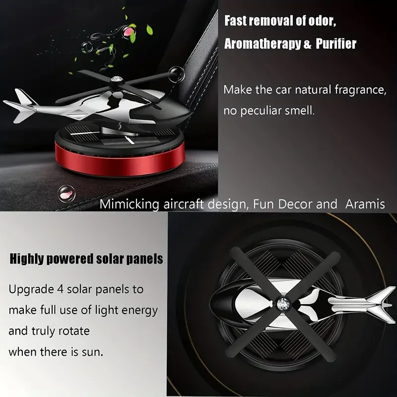 Solar Helicopter Car Air Freshener, Decorative Aromatherapy, Propeller Rotary Perfume Diffuser for Car Interiors