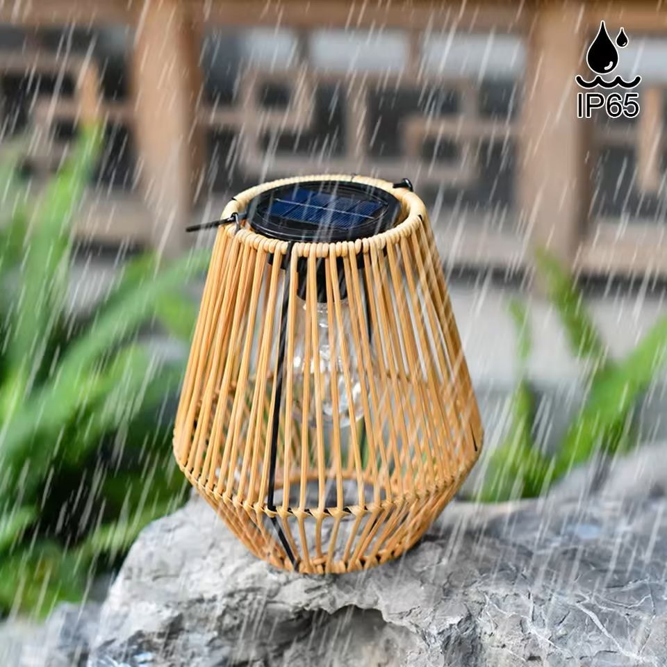 Rattan Solar Lantern Outdoor Hanging Light – Waterproof Bamboo Weave with Bulb or Battery Box