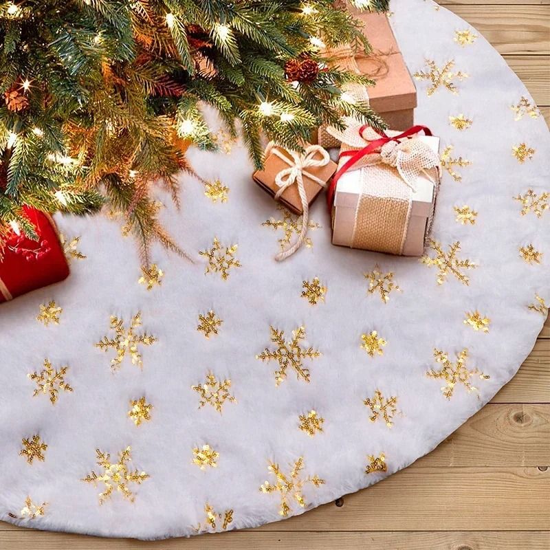 15-Inch White Faux Fur Christmas Tree Skirt | Premium Sequin Round Xmas Mat & Holiday Party Infrastructure