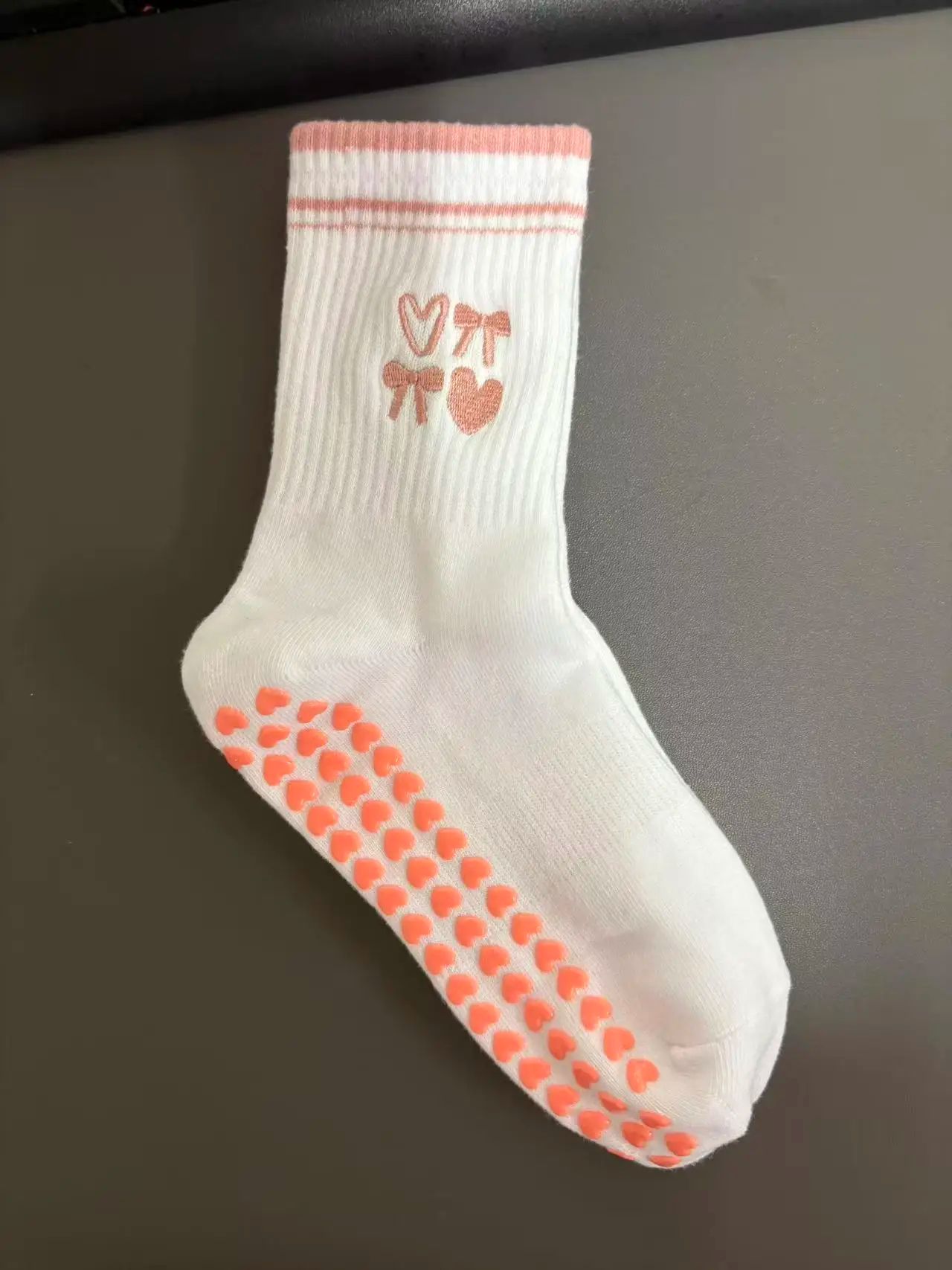 Womens Knitted Embroidered Non-Slip Yoga Socks EU 36–43 – Silicone Grip Pilates & Fitness Mid-Calf Socks