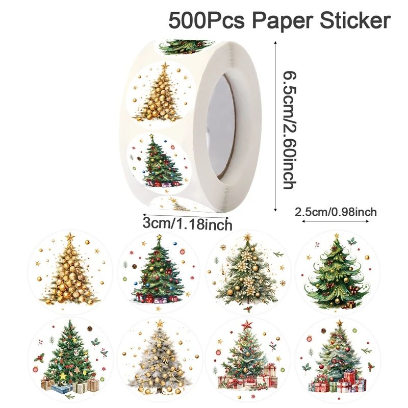 Merry Christmas Tree Sticker Roll 500pcs
