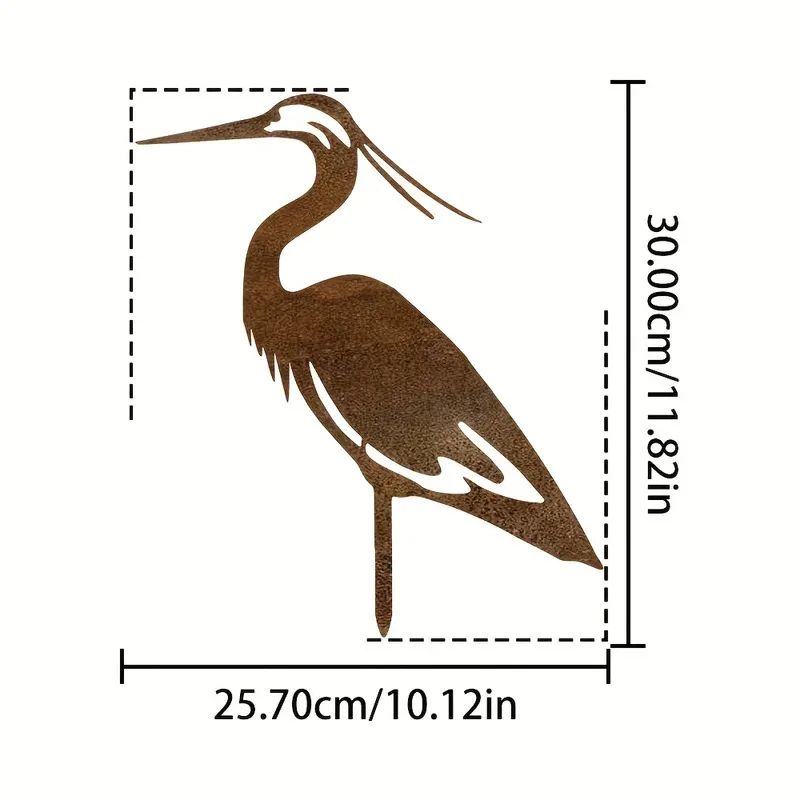 Rusted Metal Crane Garden Statue Outdoor Heron Bird Sculpture for Lawn Decor