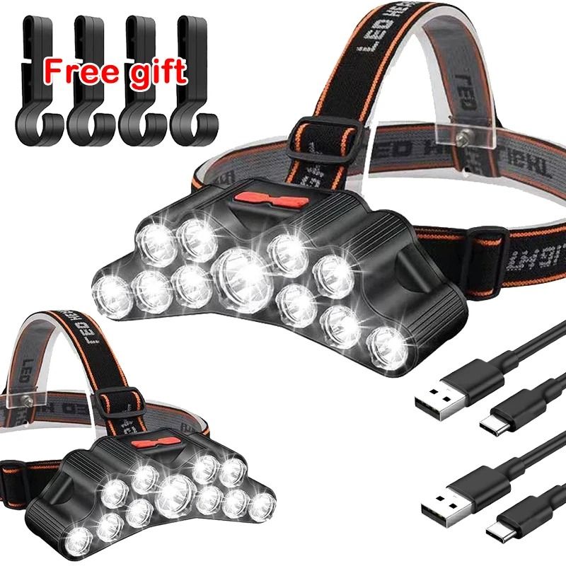 Strong Light 11-LED USB Rechargeable Headlamp with Built-In Battery