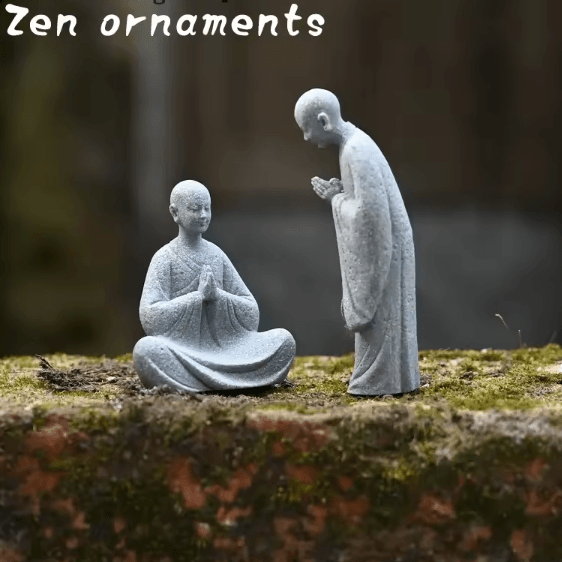 Zen Monk Statue White Buddhist Figurine Mini Landscape Ornament for Aquarium Garden Home Decor