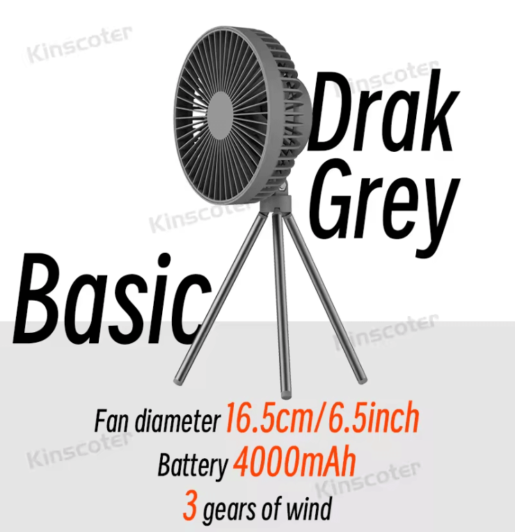 BreezeMate 10000mAh Rechargeable Camping Fan with LED Light and Power Bank Function