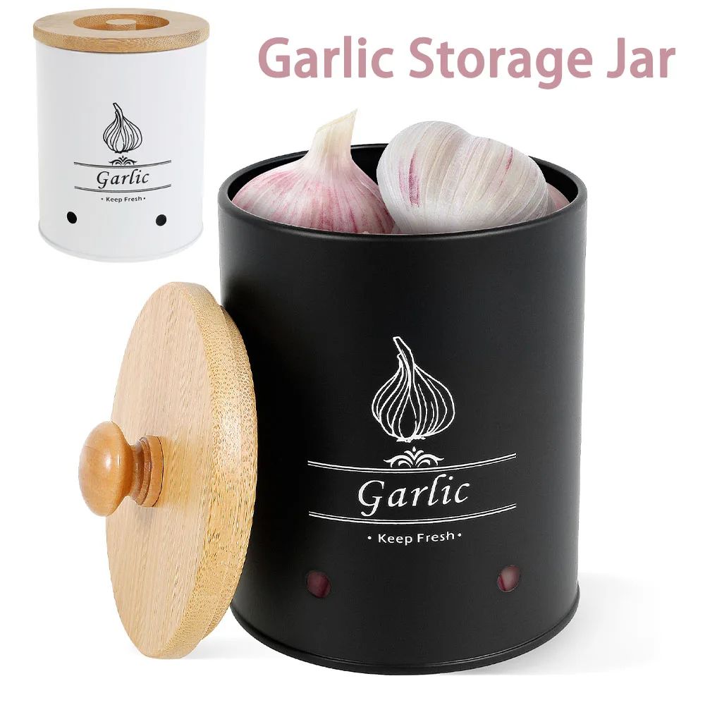 Garlic Storage Jar with Wooden Lid Ventilated Food Container