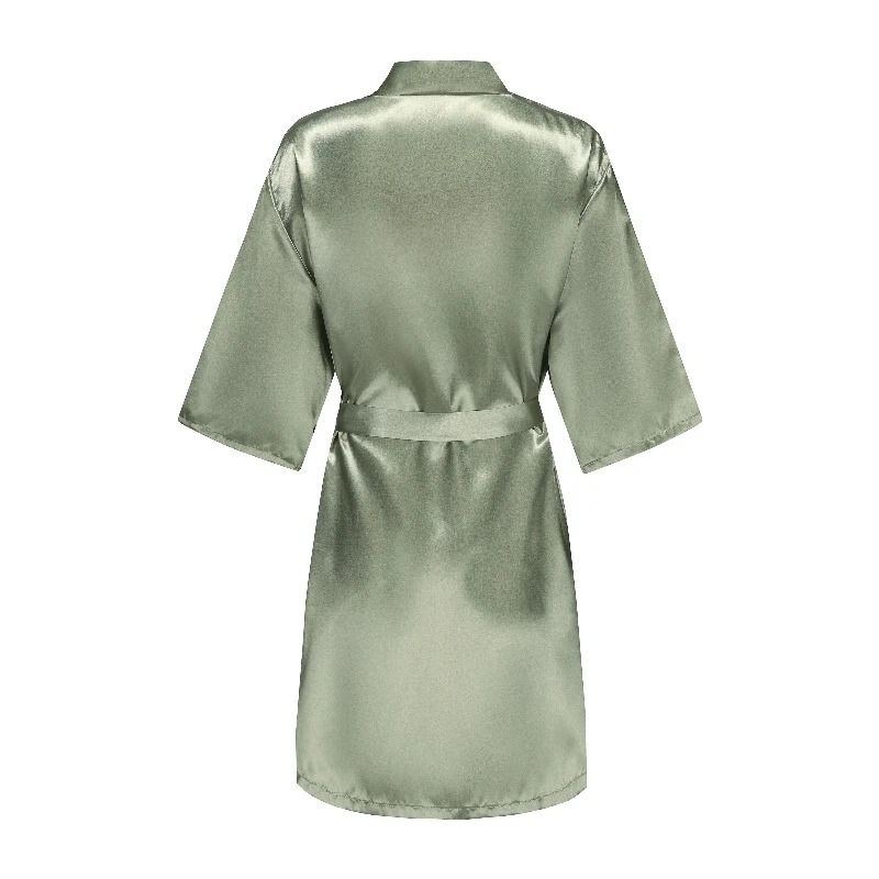 Grass Green Satin Bride and Bridesmaid Short Robe for Wedding Party