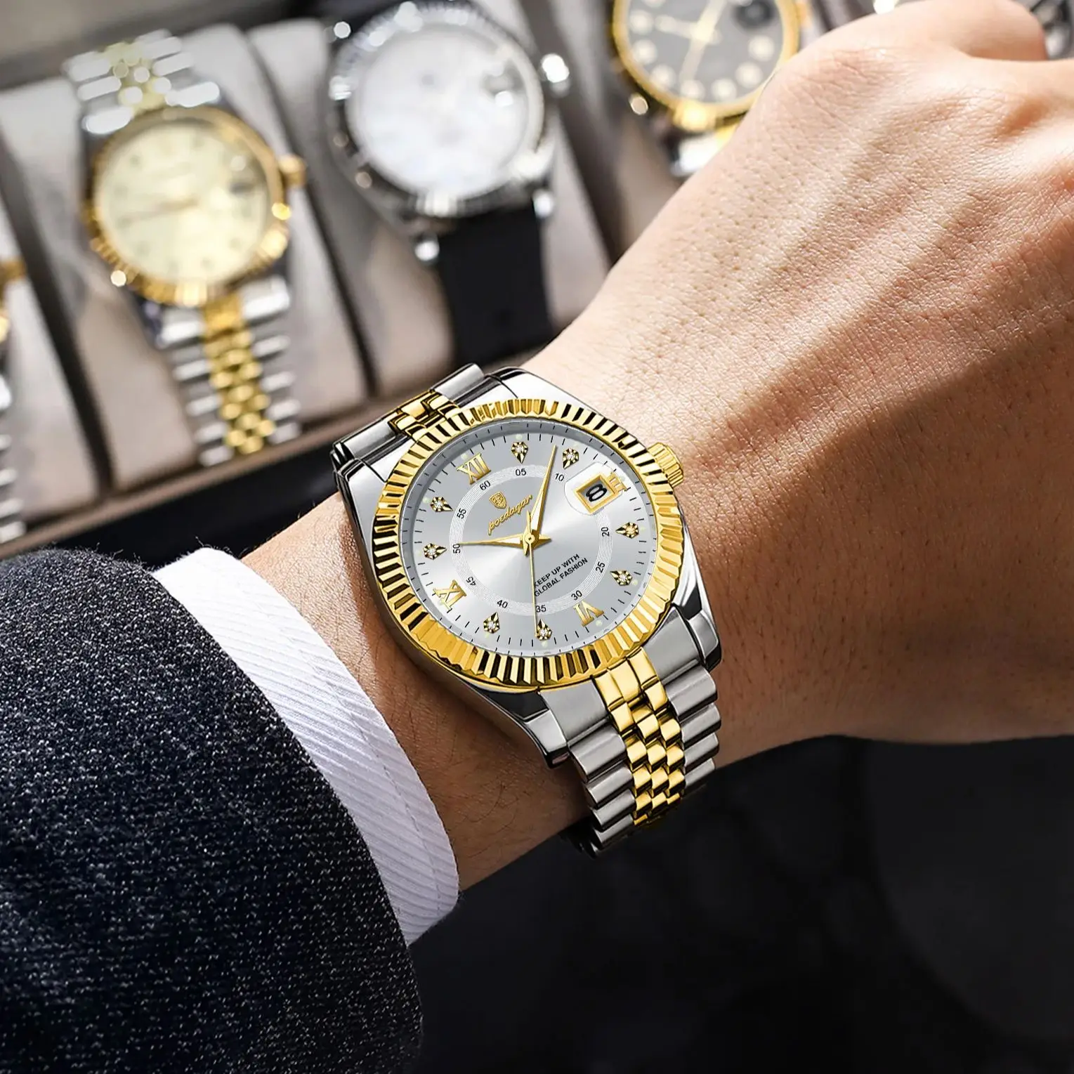 Waterproof Luxury Men's Quartz Watch, Military Date Wristwatch, Stainless Steel Fashion Watch