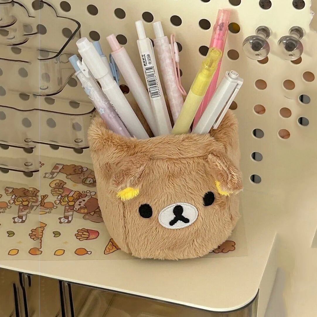 Kawaii Plush Pencil Holder Cute Desk Organizer for Pens, Makeup and Stationery