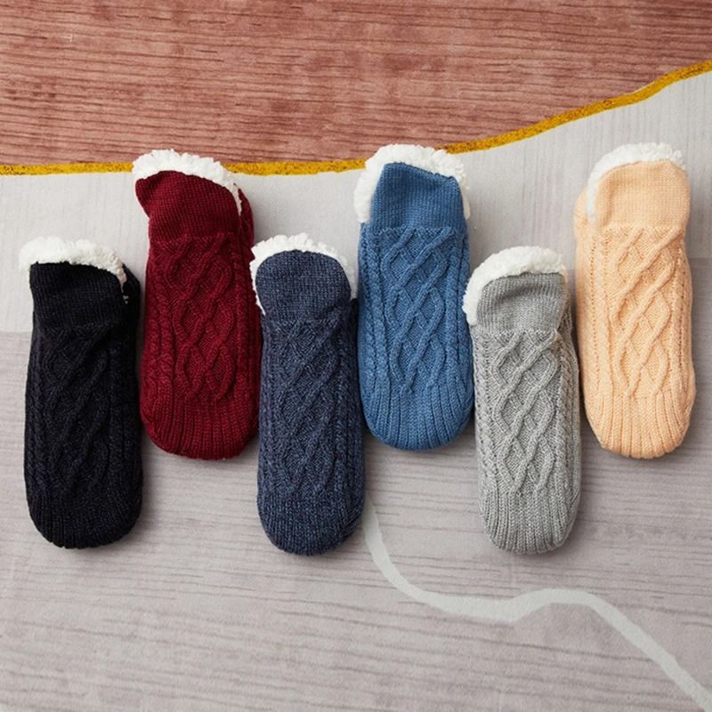 Mens Plush Thermal Slipper Socks with Non-Slip Grips